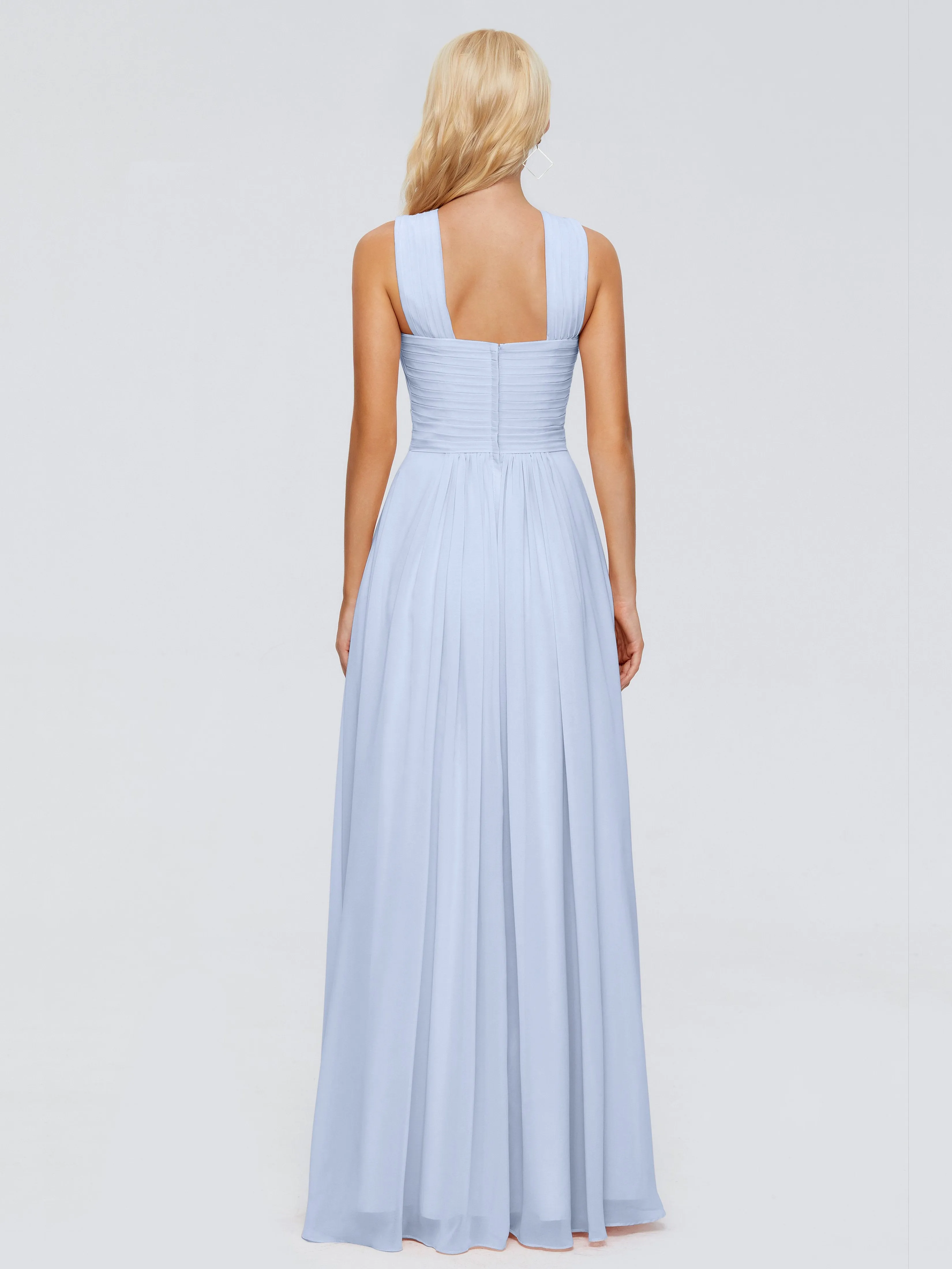 Sky Blue Bridesmaid Dresses Aliyah Charming A-Line Straps Chiffon Bridesmaid Dresses