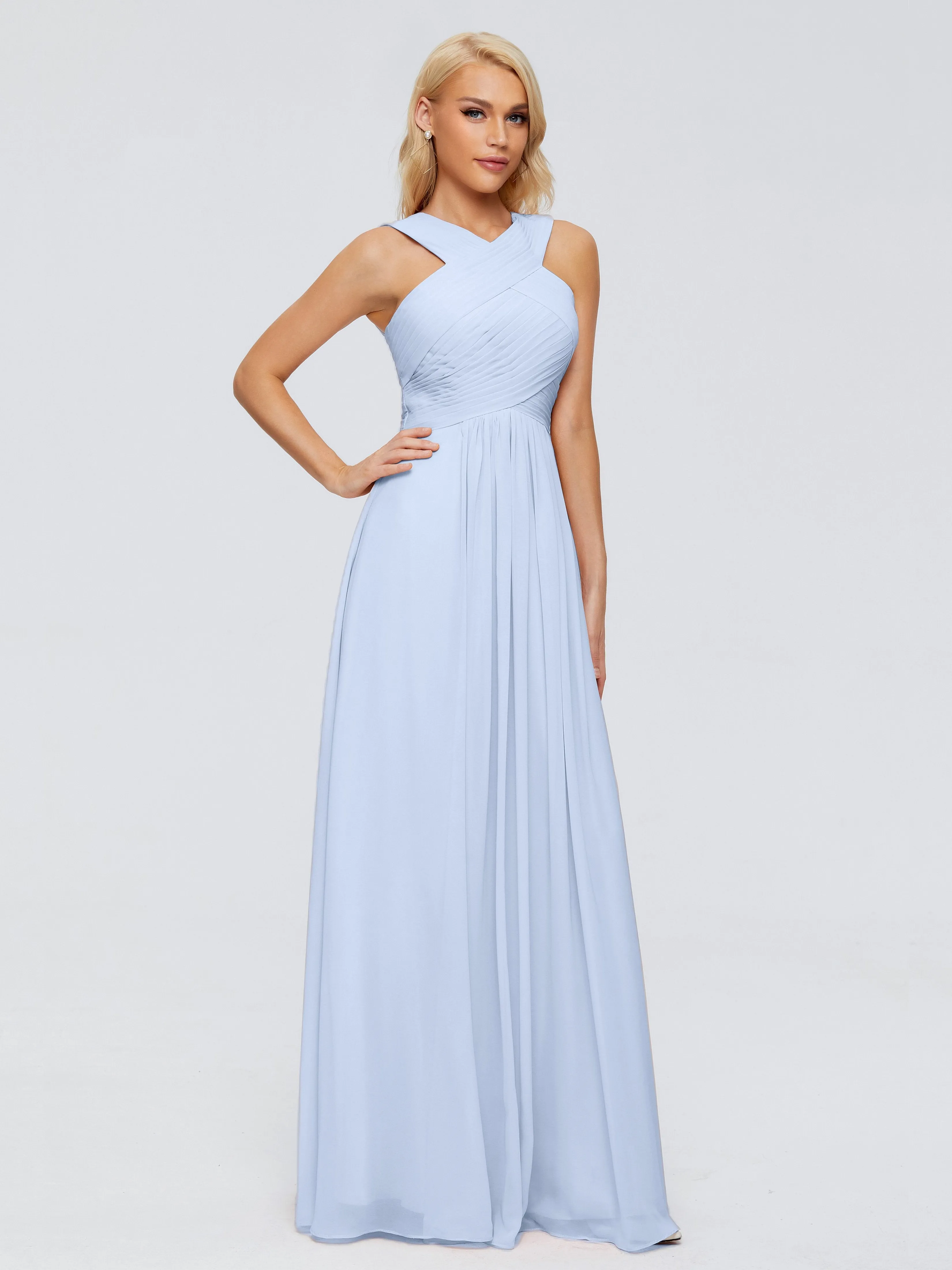 Sky Blue Bridesmaid Dresses Aliyah Charming A-Line Straps Chiffon Bridesmaid Dresses