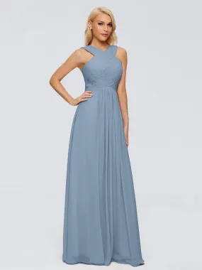 Slate Blue Bridesmaid Dresses Aliyah Charming A-Line Straps Chiffon Bridesmaid Dresses