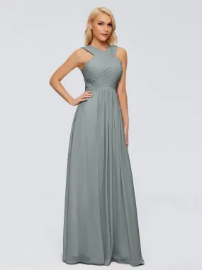 Steel Grey Bridesmaid Dresses Aliyah Charming A-Line Straps Chiffon Bridesmaid Dresses