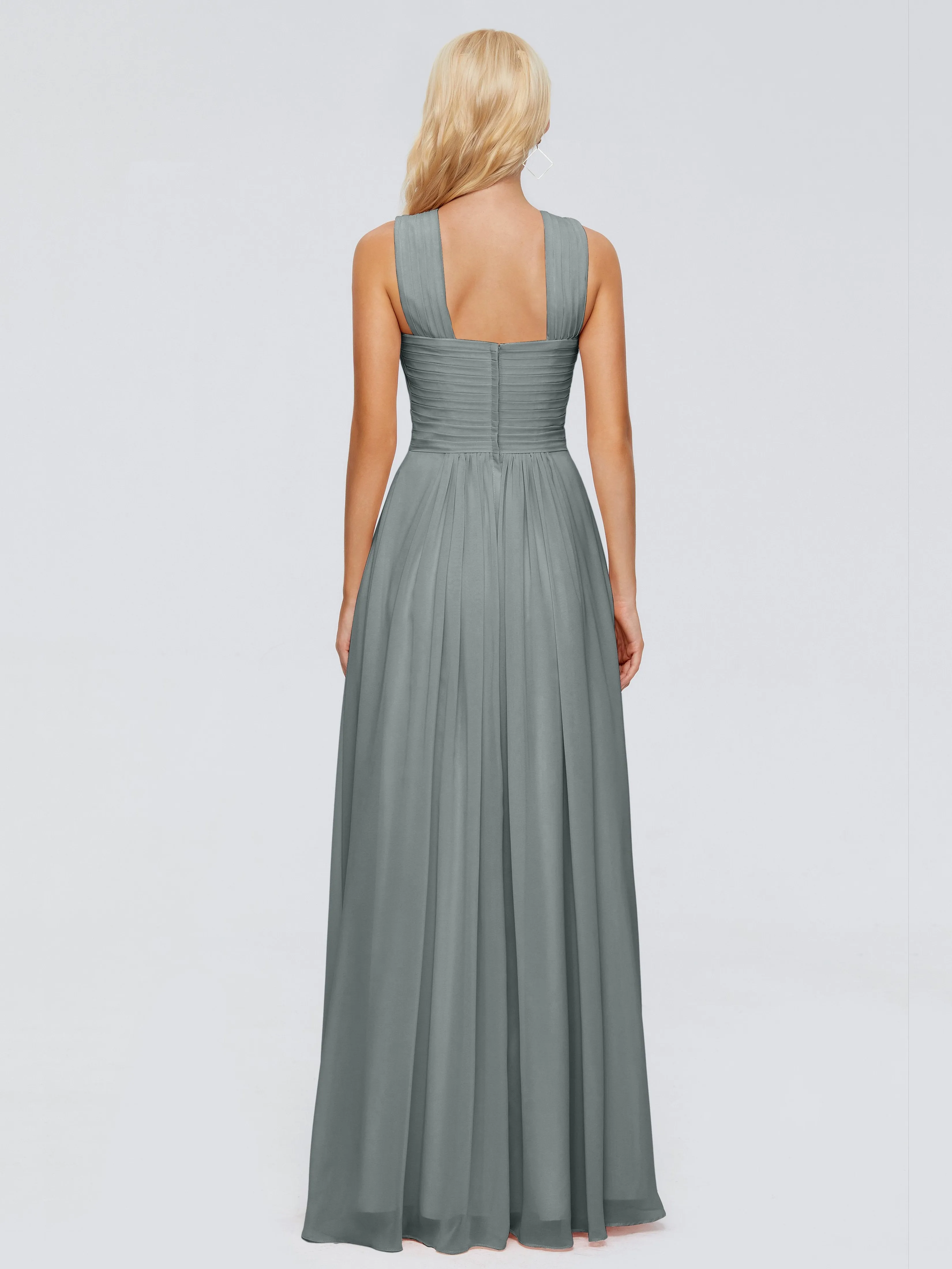 Steel Grey Bridesmaid Dresses Aliyah Charming A-Line Straps Chiffon Bridesmaid Dresses