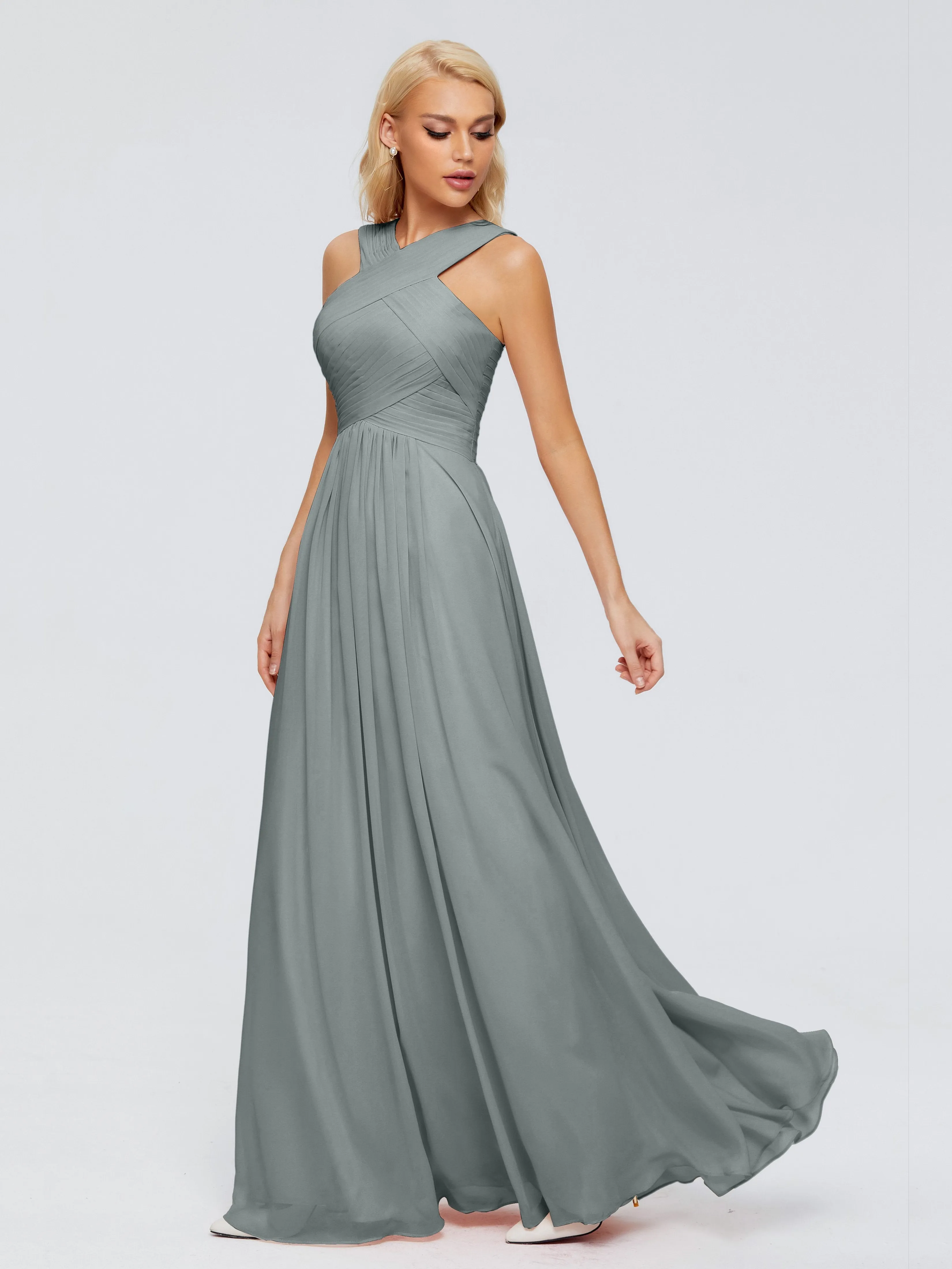 Steel Grey Bridesmaid Dresses Aliyah Charming A-Line Straps Chiffon Bridesmaid Dresses