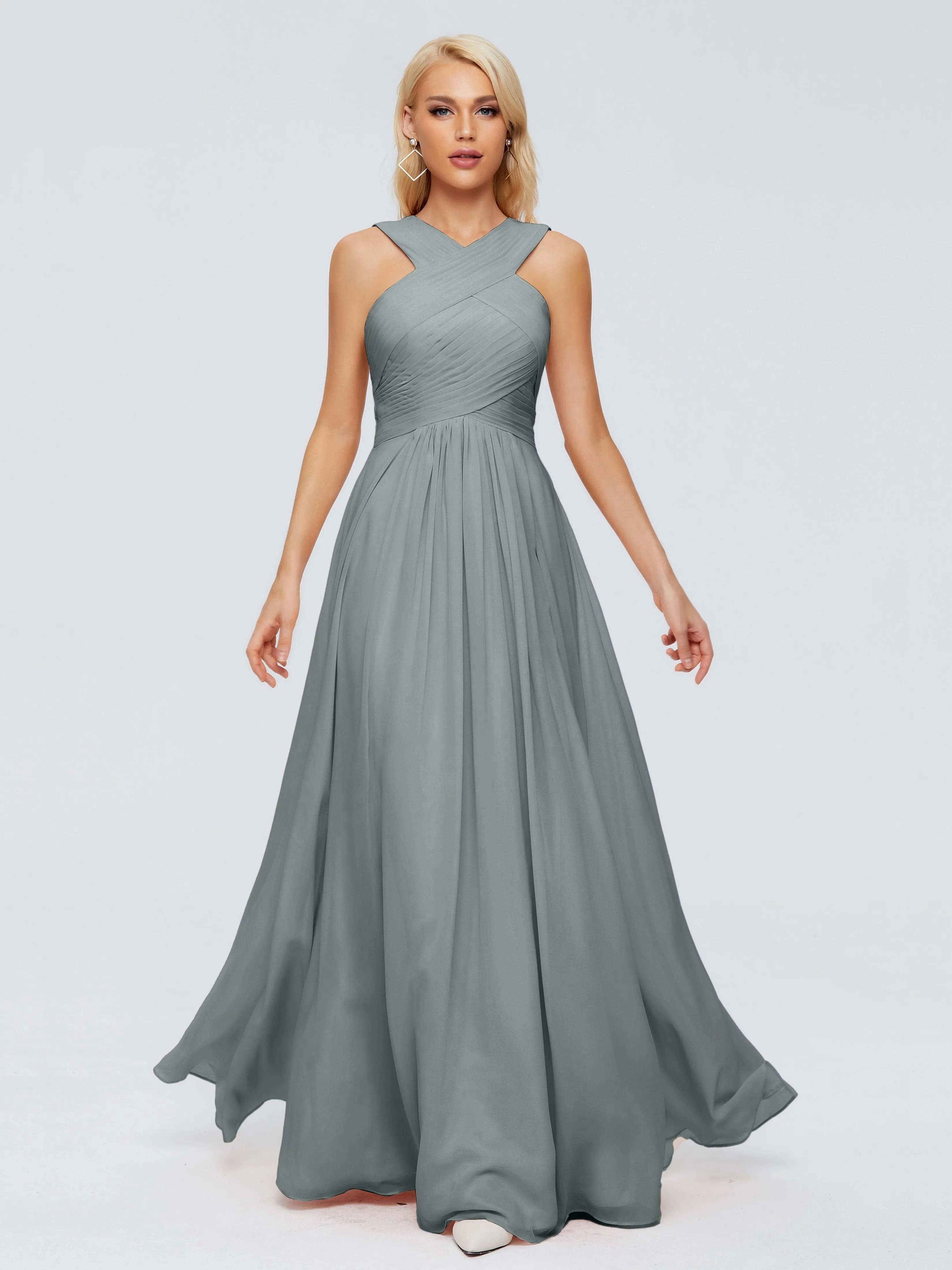 Steel Grey Bridesmaid Dresses Aliyah Charming A-Line Straps Chiffon Bridesmaid Dresses