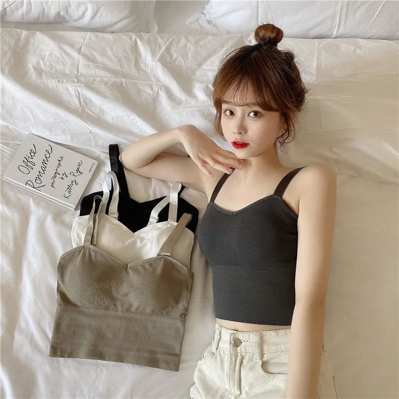 Strap Bralette Indoor Matching Trendy Cozy Breathable Bra Removable Adjustable Mid-Waist Women