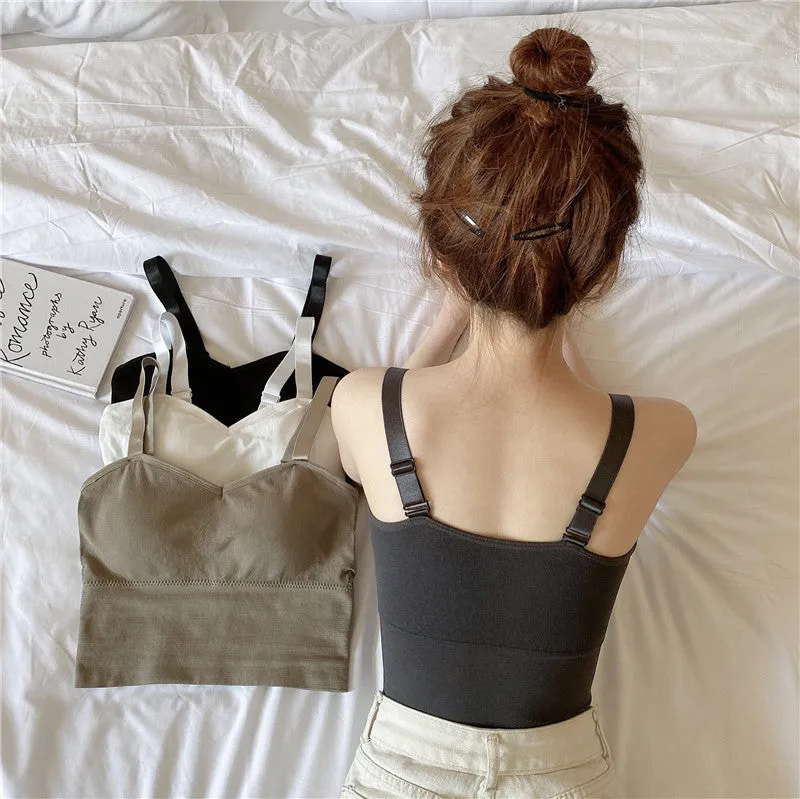 Strap Bralette Indoor Matching Trendy Cozy Breathable Bra Removable Adjustable Mid-Waist Women