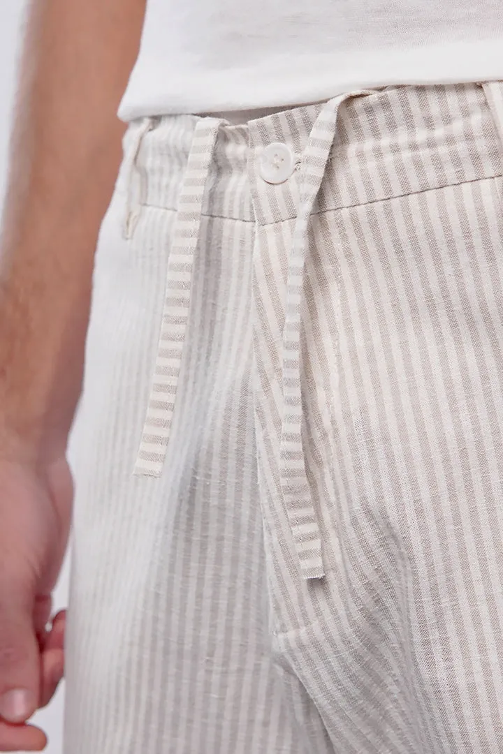 Striped Linen Pants - White & Beige