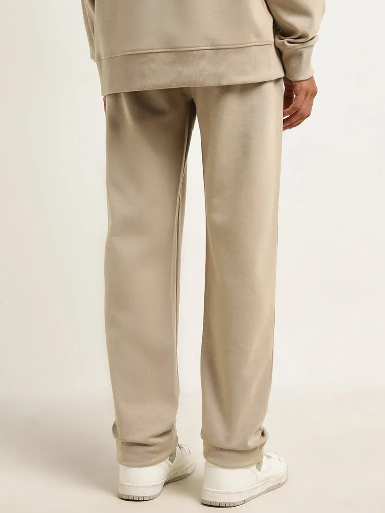 Studiofit Beige Relaxed-Fit Cotton-Blend Track Pants