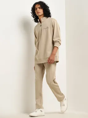 Studiofit Beige Relaxed-Fit Cotton-Blend Track Pants