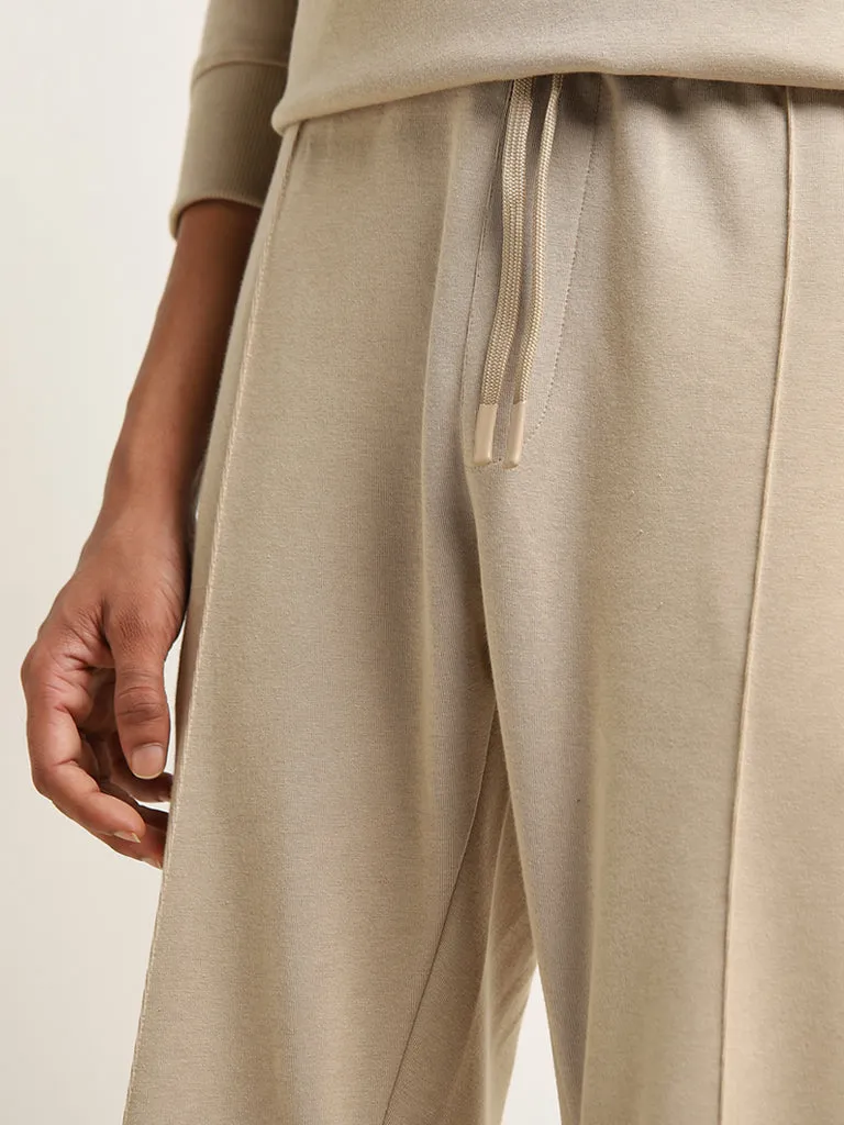 Studiofit Beige Relaxed-Fit Cotton-Blend Track Pants