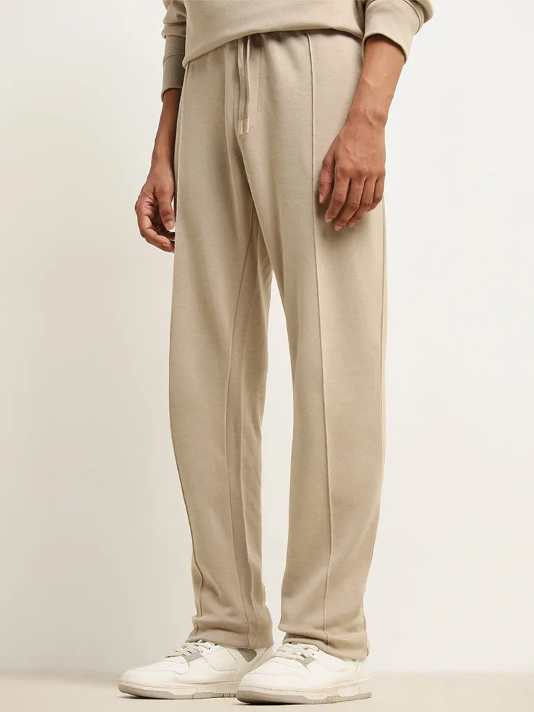 Studiofit Beige Relaxed-Fit Cotton-Blend Track Pants