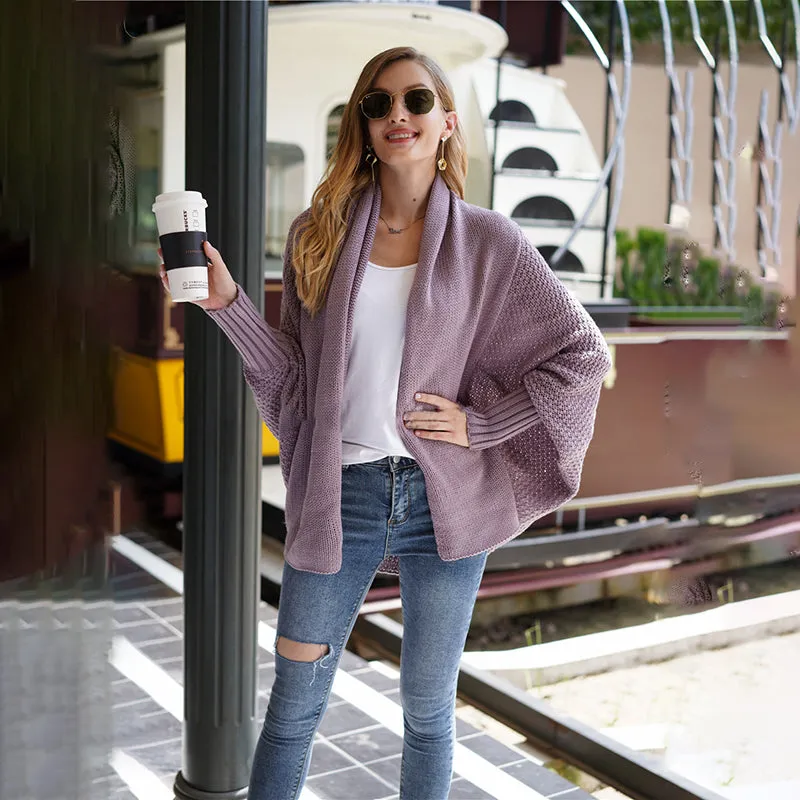 Stylish Autumn Sweater Cardigan Amazon New Style Round Neck Oversized Asymmetrical Poncho Cape Medium Long Cardigan