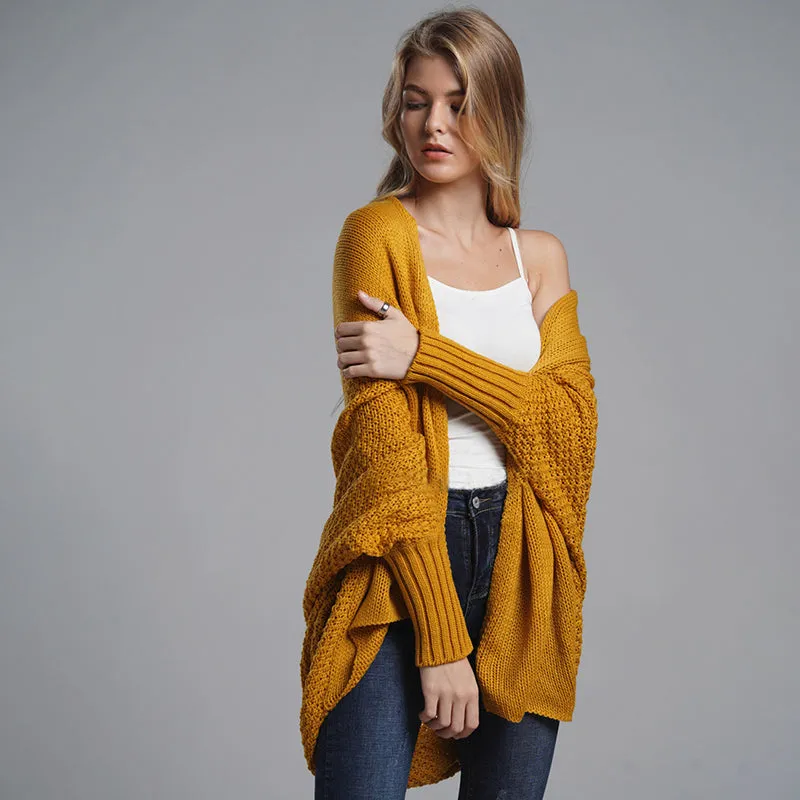 Stylish Autumn Sweater Cardigan Amazon New Style Round Neck Oversized Asymmetrical Poncho Cape Medium Long Cardigan