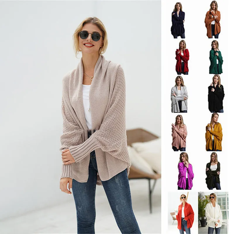 Stylish Autumn Sweater Cardigan Amazon New Style Round Neck Oversized Asymmetrical Poncho Cape Medium Long Cardigan