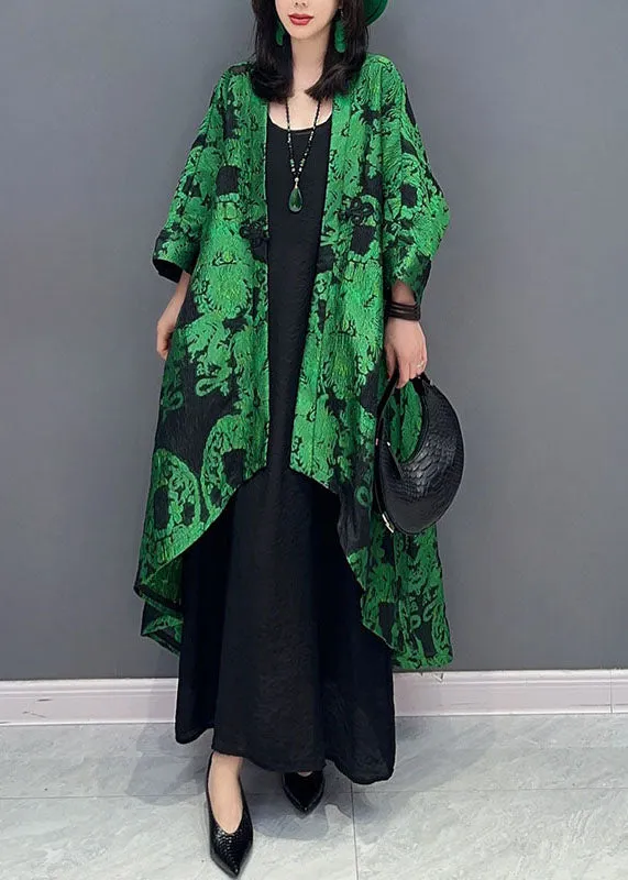 Stylish Green Asymmetrical Jacquard Patchwork Cotton Cardigans Summer