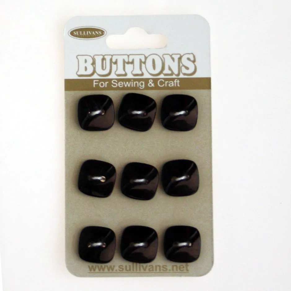 Sullivans Square Button 9pc, Black- 11mm