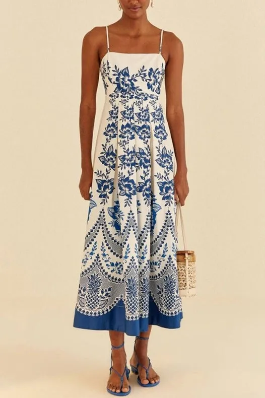 Suspender Ethnic Style Symmetrical Print Dress