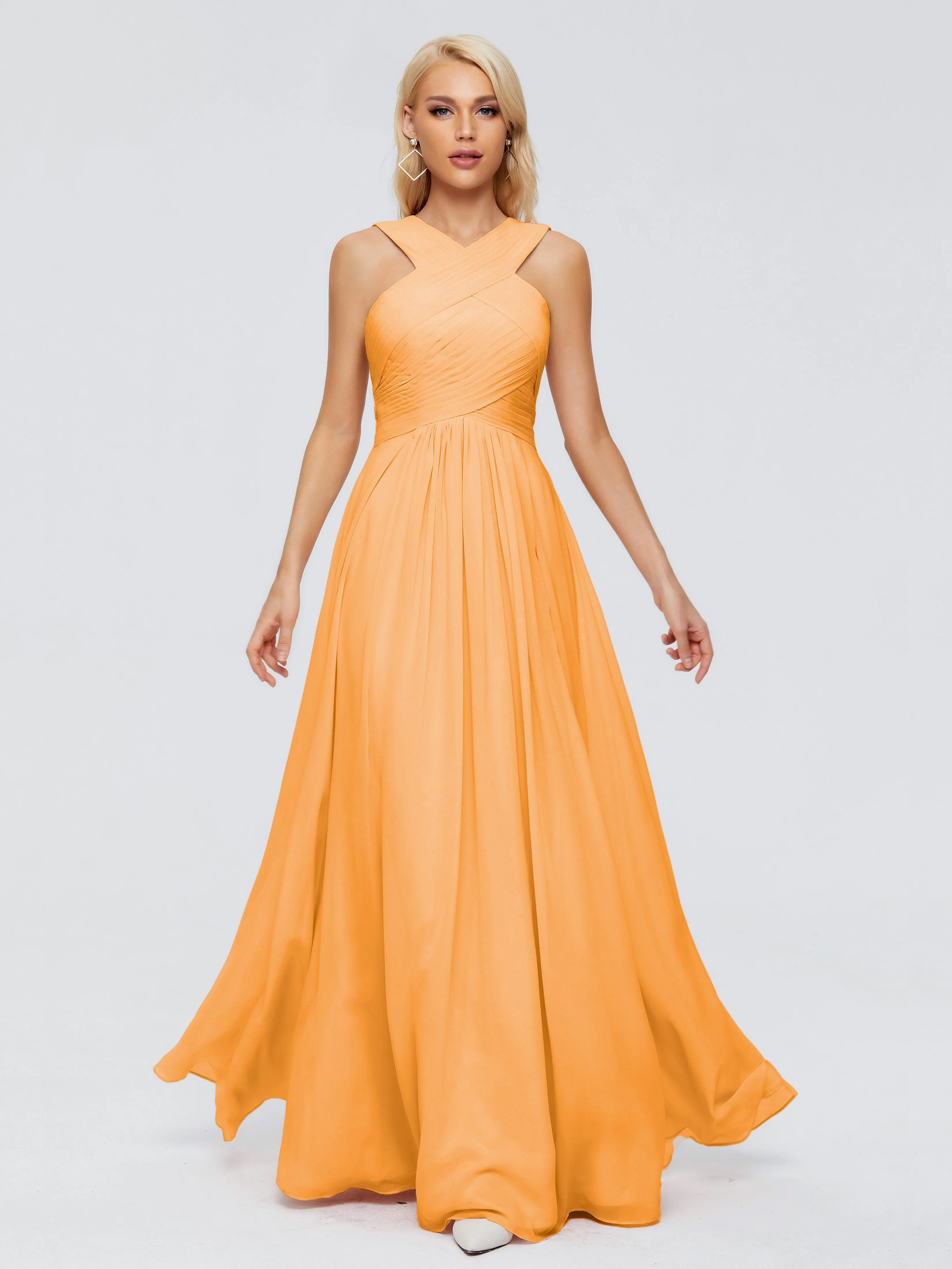 Tangerine Bridesmaid Dresses Aliyah Charming A-Line Straps Chiffon Bridesmaid Dresses