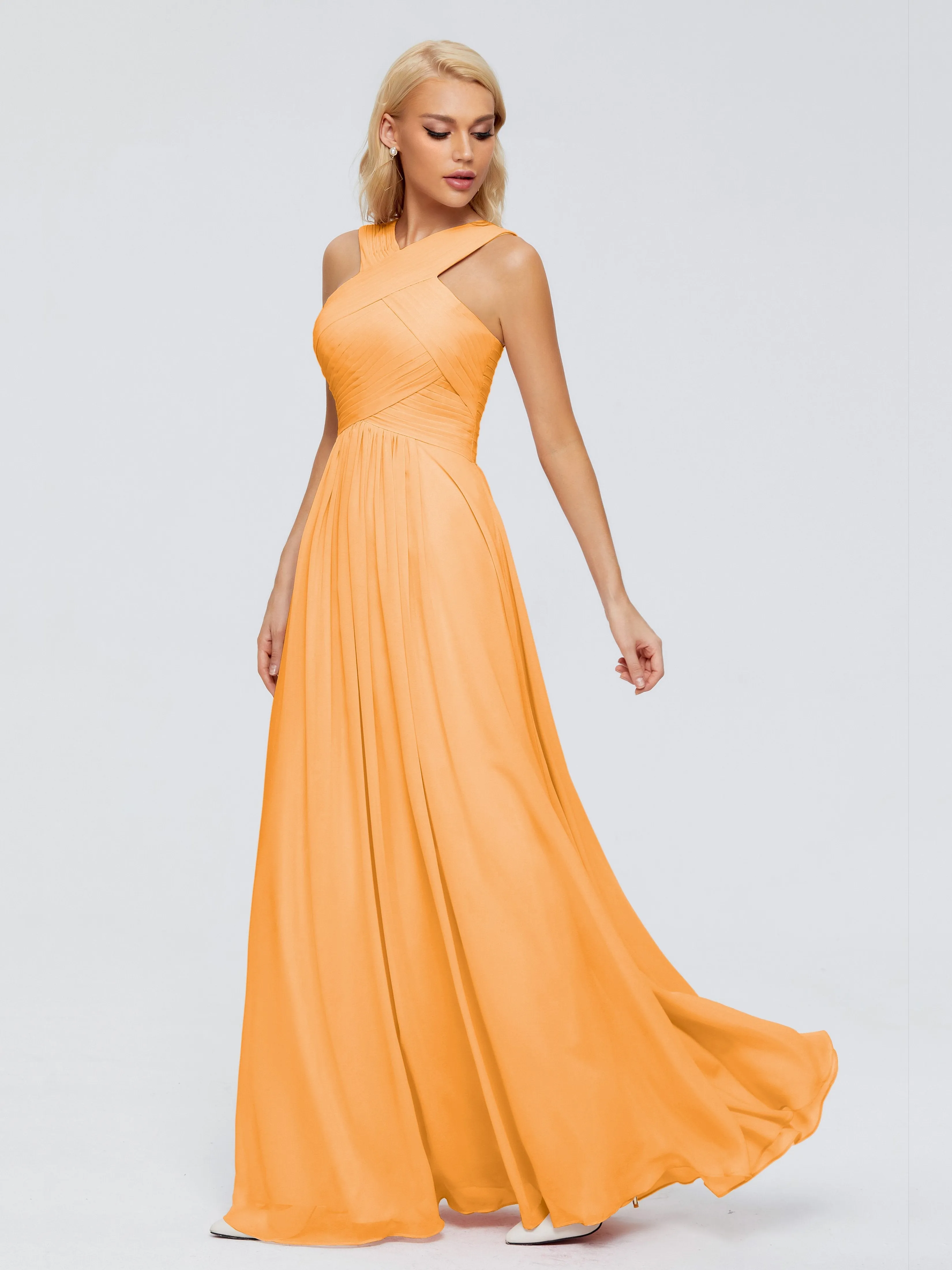 Tangerine Bridesmaid Dresses Aliyah Charming A-Line Straps Chiffon Bridesmaid Dresses