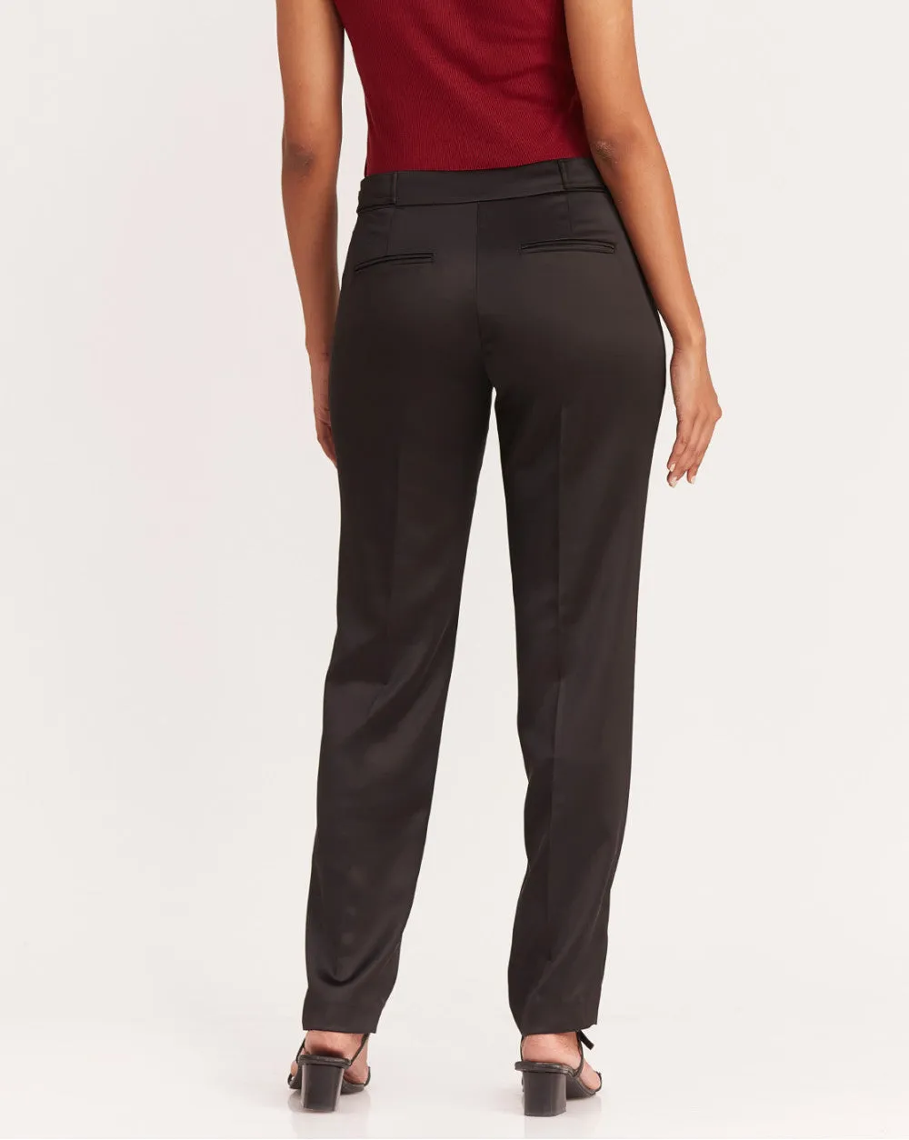 Tapered Fit Satin Smart Pants - Jet Black