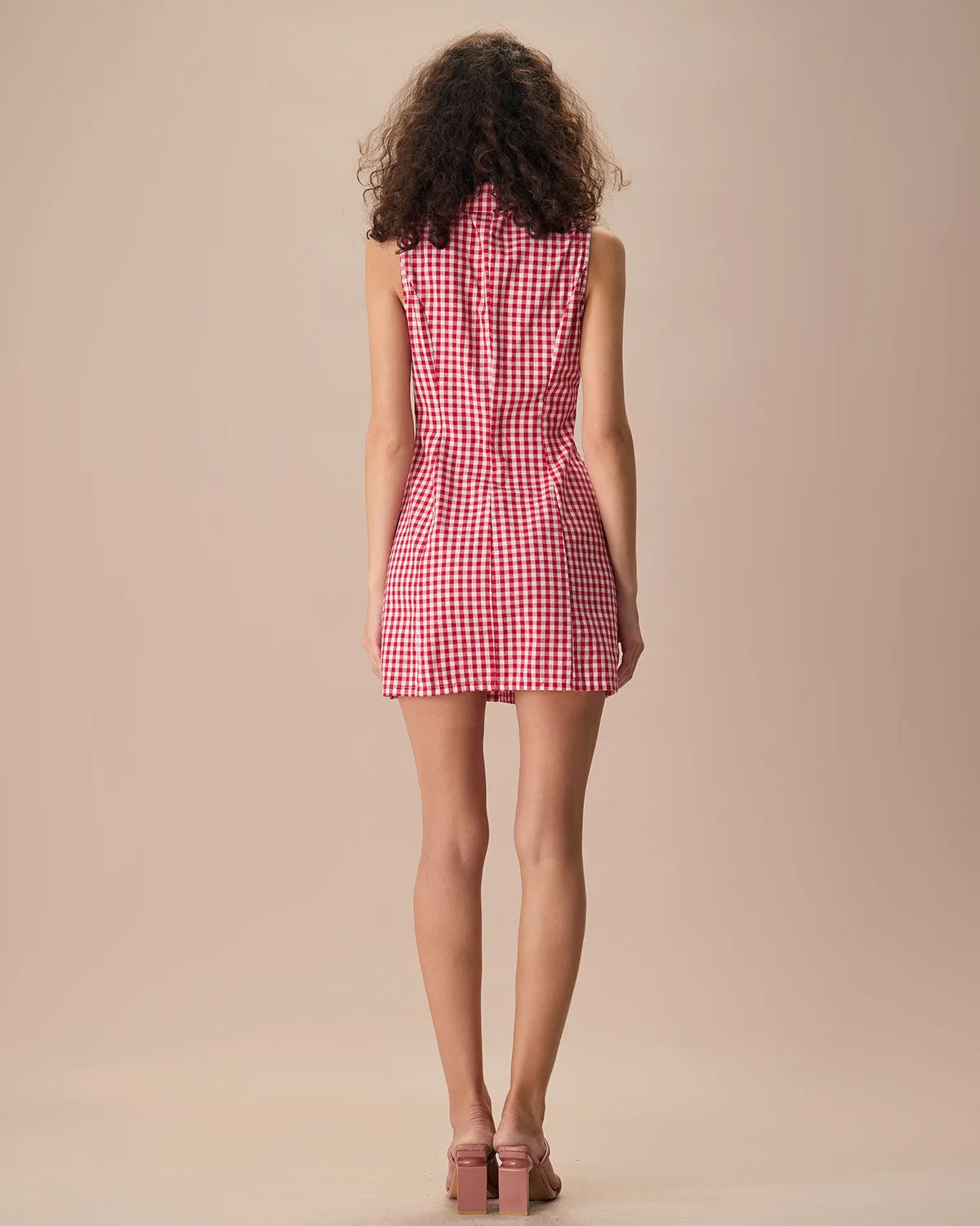 The Lapel Plaid Sleeveless Cotton Pocket Mini Dress