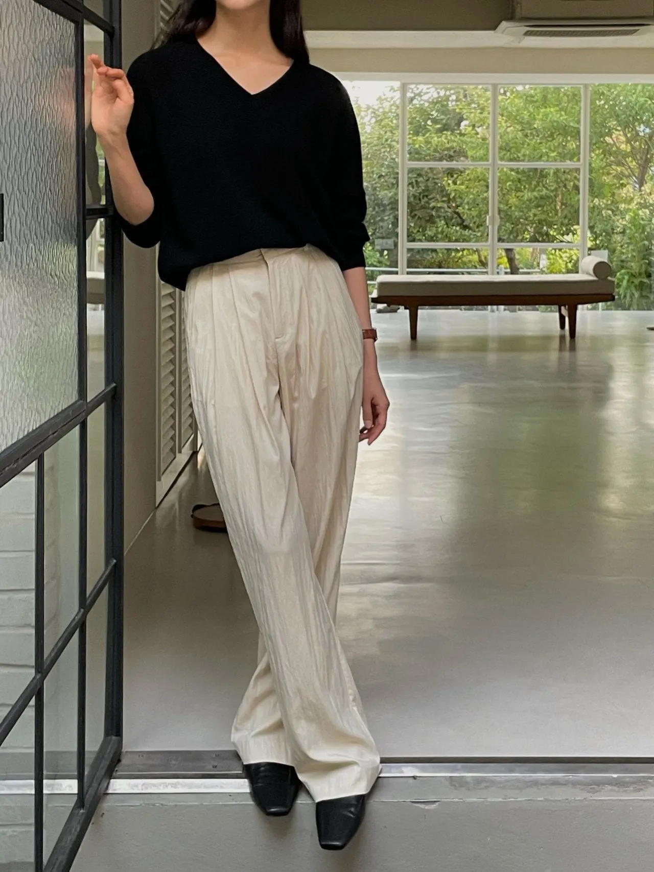 TWO PIN TUCK WIDE TWILL PANTS