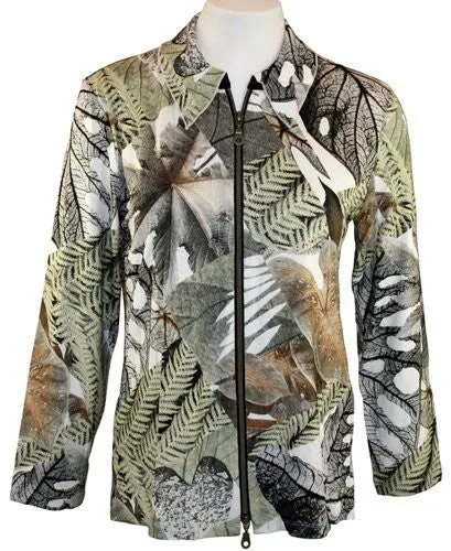 Walking Art Long Sleeve Zippered Front Printed Fabric Blend Jacket - Fern Leaves