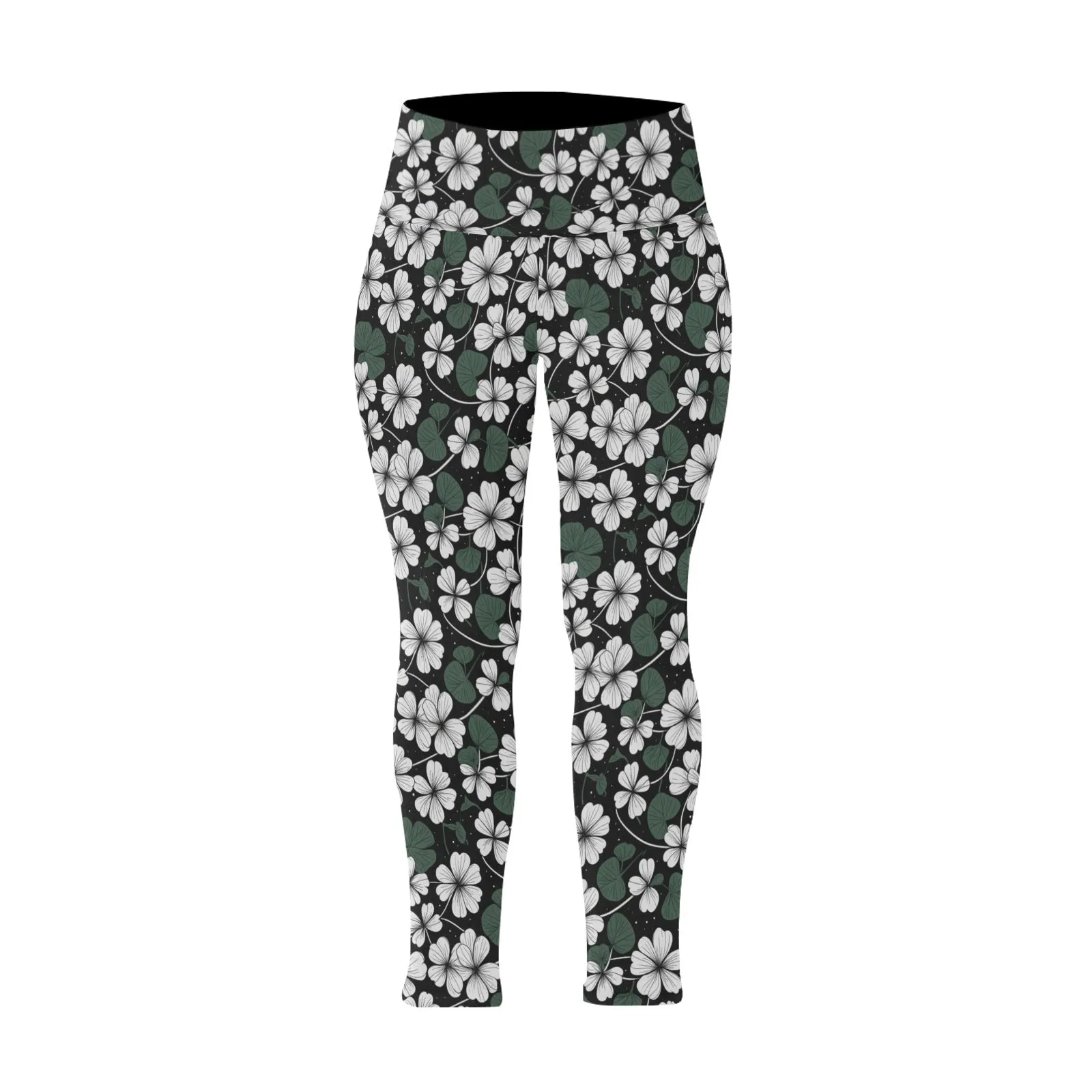 White Clover Women's Plus Size High Waited Leggings Women's High Waist Leggings(Plus Size)(ModelL45)