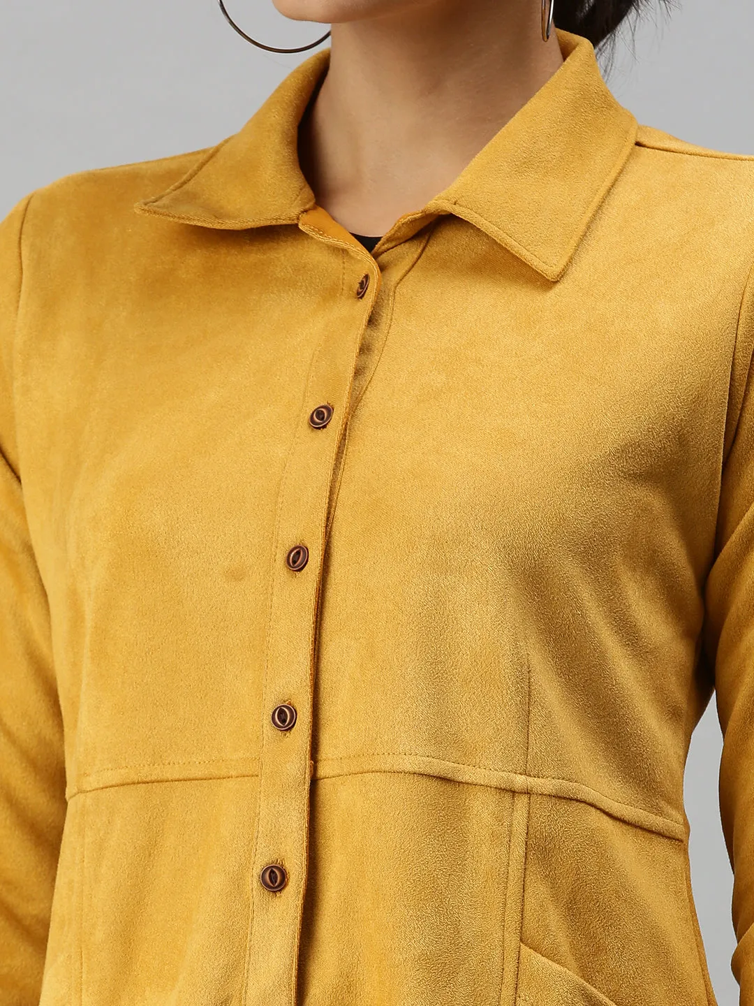 Women's Mustard Solid Duster Jacket Jackets